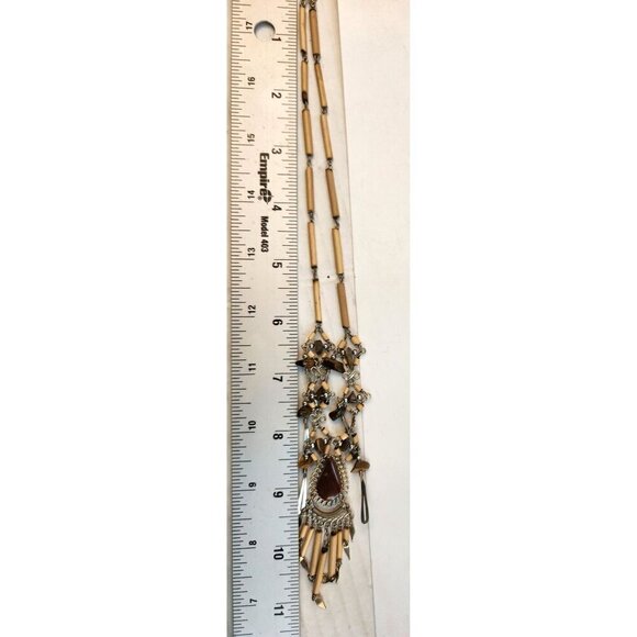 Handmade Bohemian Necklace With Brown Wood Beads & Dangle Accents - Picture 7 of 7